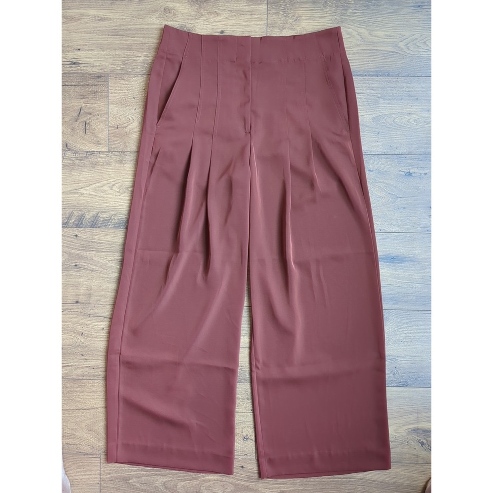 Banana Republic Pants Womens Size 12 Red Wide Leg Satin Career Trousers Pleated